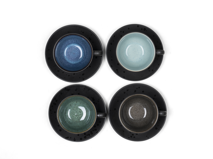 Bitz Kop en Schotel Gastro Zwart|multi Blauw 240 ml - 4 Stuks