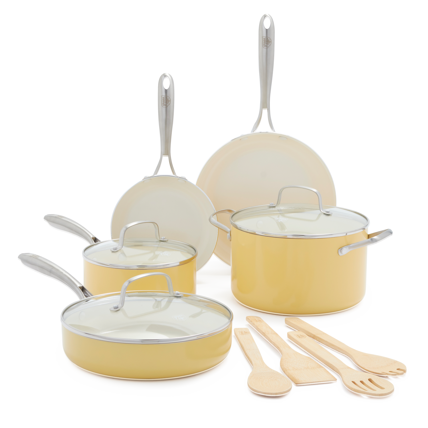 GreenLife Artizan 12-delige set met antiaanbaklaag, PFAS-vrij, geel