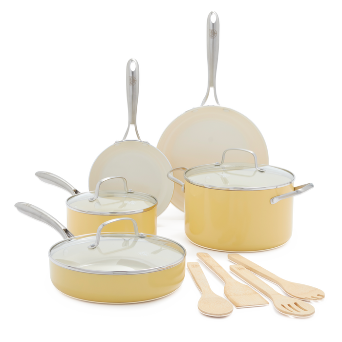 GreenLife Artizan 12-delige set met antiaanbaklaag, PFAS-vrij, geel