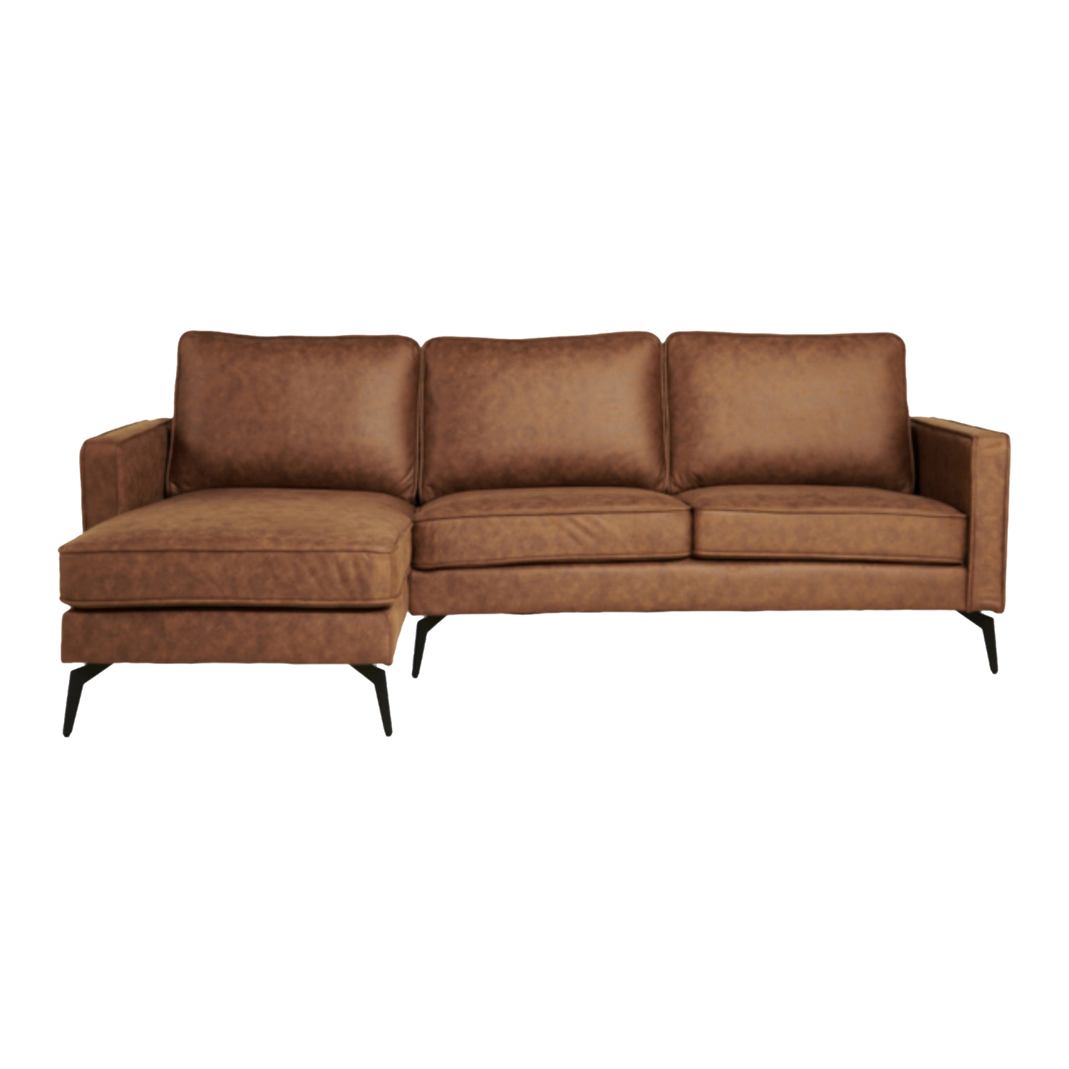 by fonQ  Milan Hoekbank met Chaise Longue 3-zitsbank - Links / Rechts - Microleder - Cognac