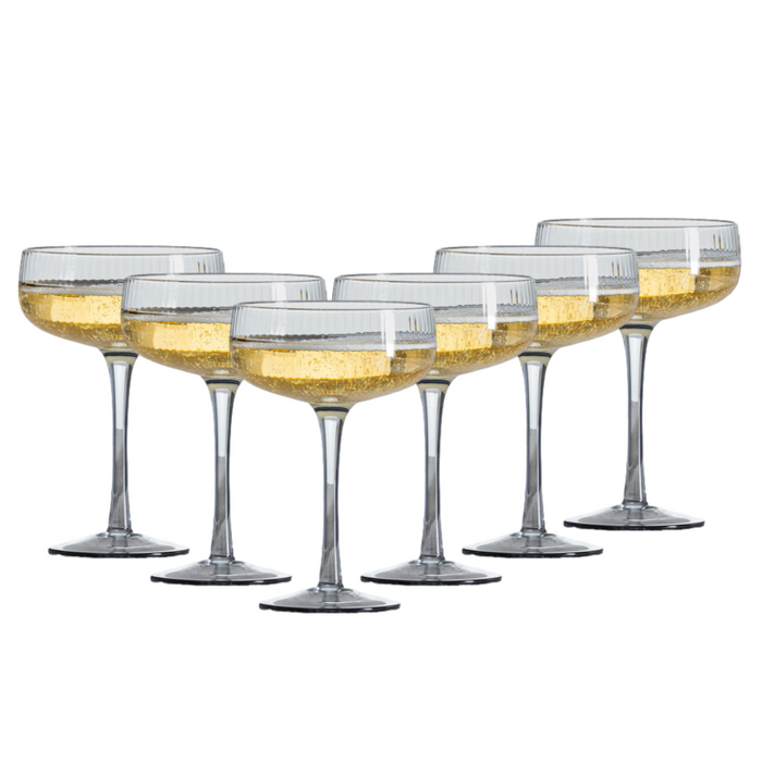 OTIX Champagneglazen Champagnecoupe Glazen 6 Stuks Reliëf Ribbel Sm...