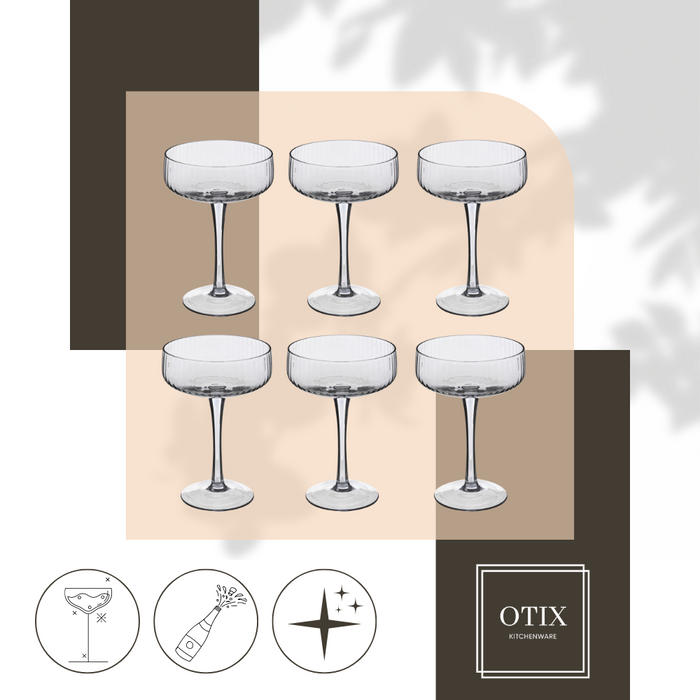 OTIX Champagneglazen Champagnecoupe Glazen 6 Stuks Reliëf Ribbel Sm...
