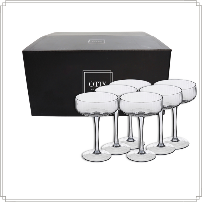 OTIX Champagneglazen Champagnecoupe Glazen 6 Stuks Reliëf Ribbel Sm...