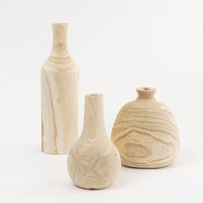 Mica Decorations Pia Vaas - H28 x Ø16 cm - Paulownia Hout - Lichtbruin