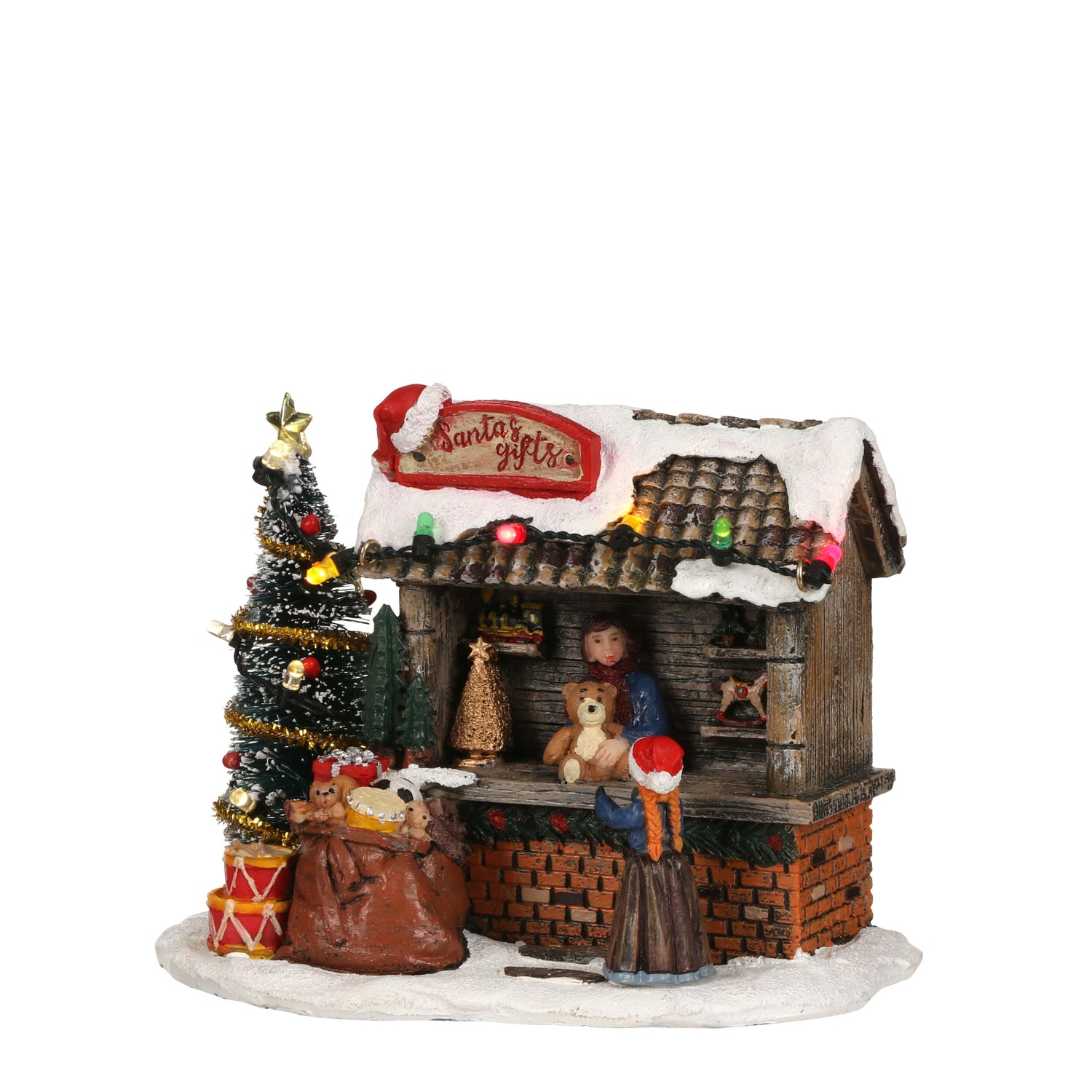 LuVille Kerstdorp Miniatuur Santa's Cadeaukraam - L13,5 x B8,5 x H11cm
