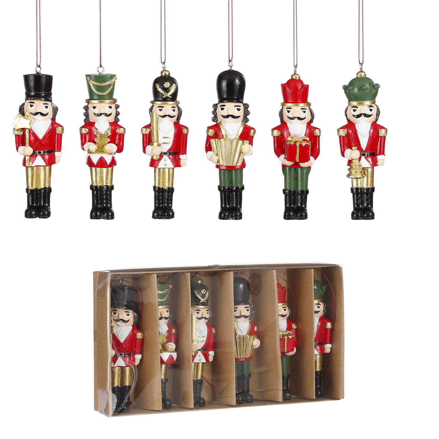 House of Seasons Kerst Ornament Notenkraker - Set 6 stuks - Rood