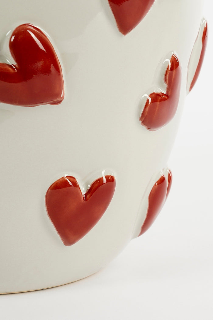 Mica Decorations Hearts Vaas - H33 x Ø30 cm - Keramiek - Wit, Rood