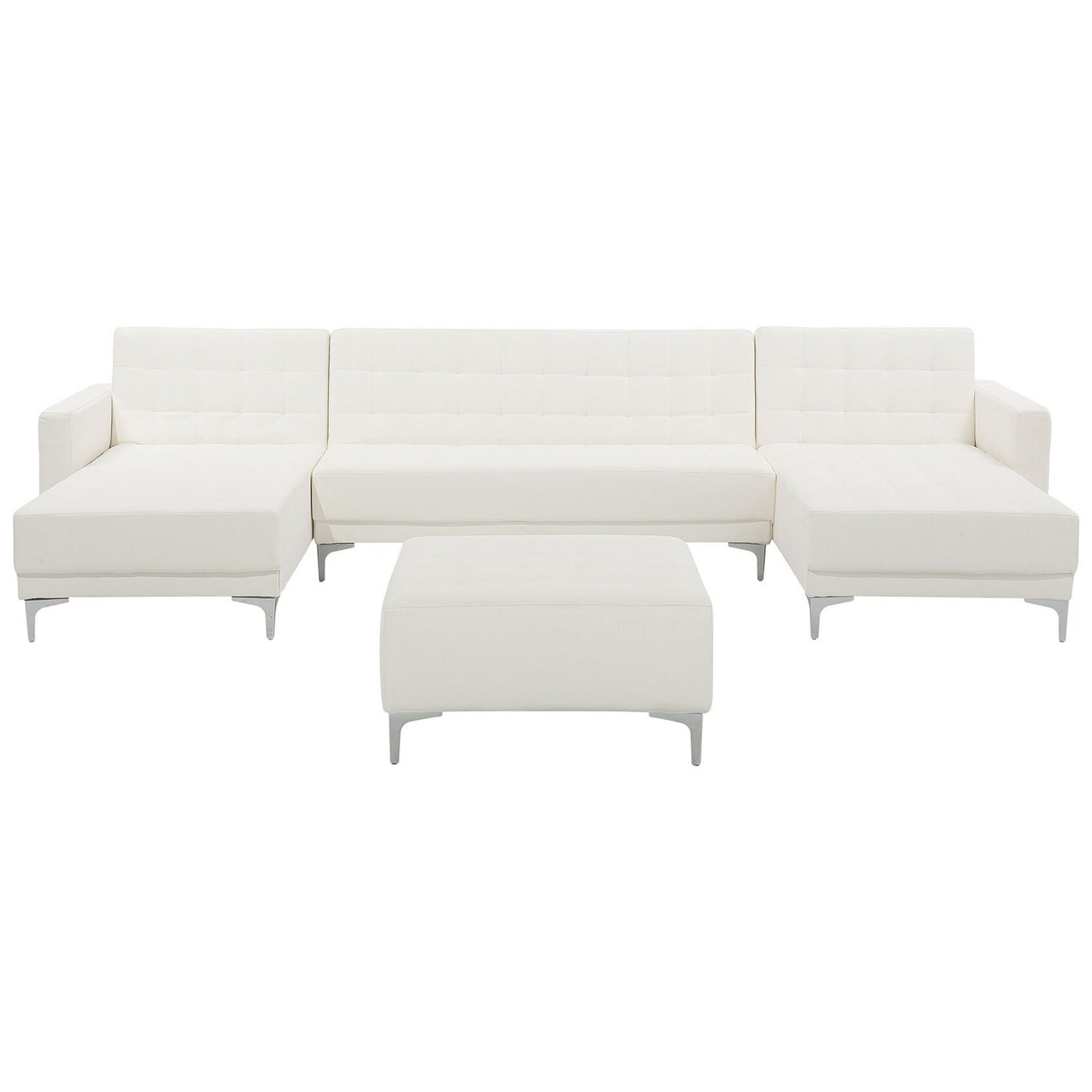 Beliani-ABERDEEN-Bank U-vormig met hocker-Wit-5 persoons- Kunstleer