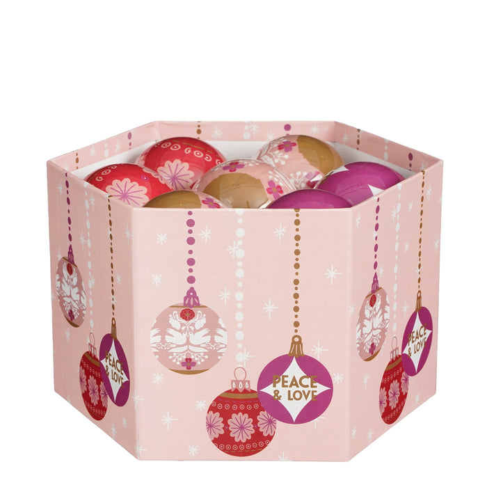 House of Seasons Cadeau Set Kerstballen Peace & Love - 14 Stuks - Roze