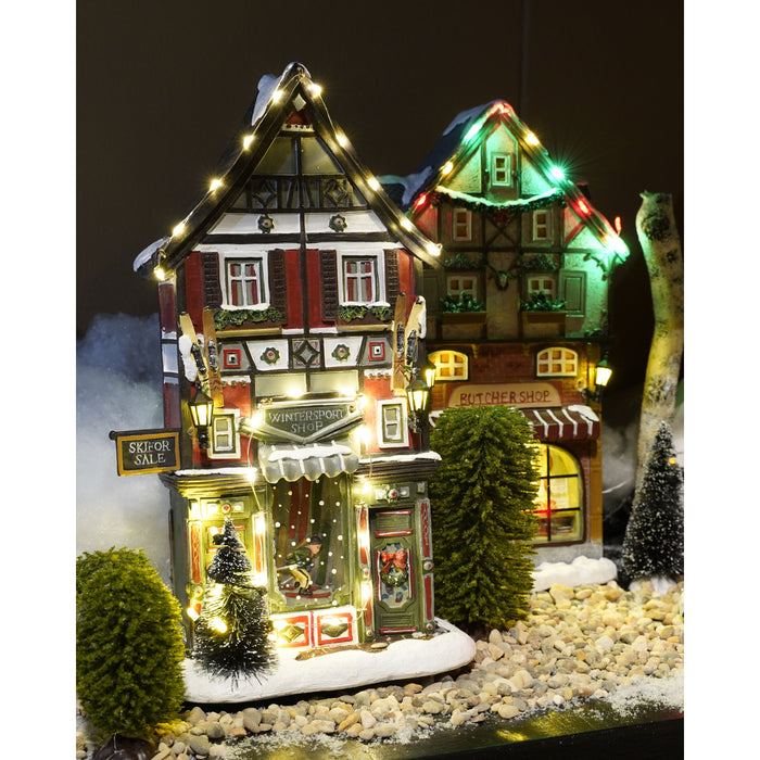 LuVille Kerstdorp Miniatuur Wintersportwinkel - L17,5 x B8 x H28 cm