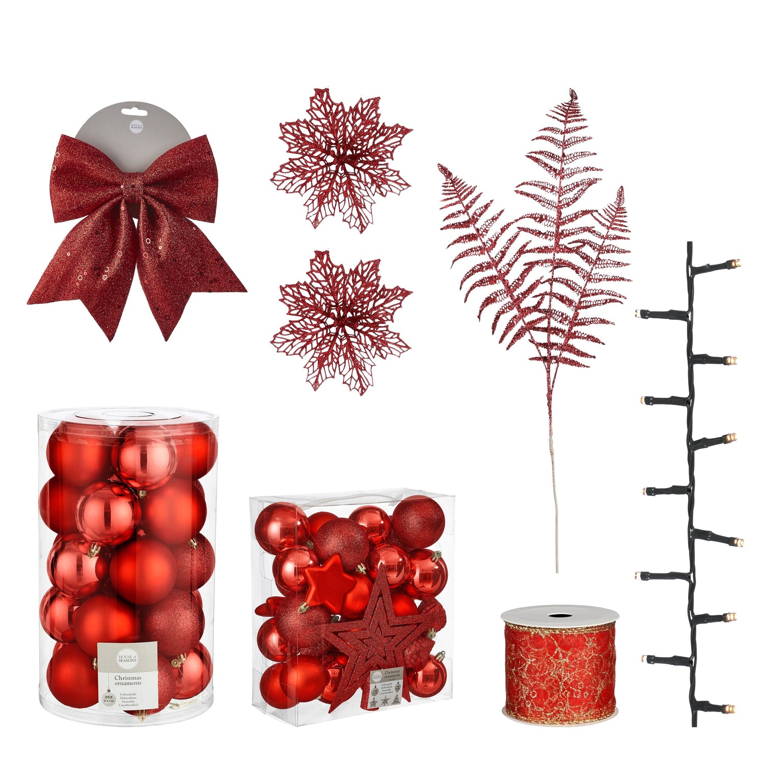 House of Seasons Kerstboom Decoratie Set - 100 Stuks - Rood