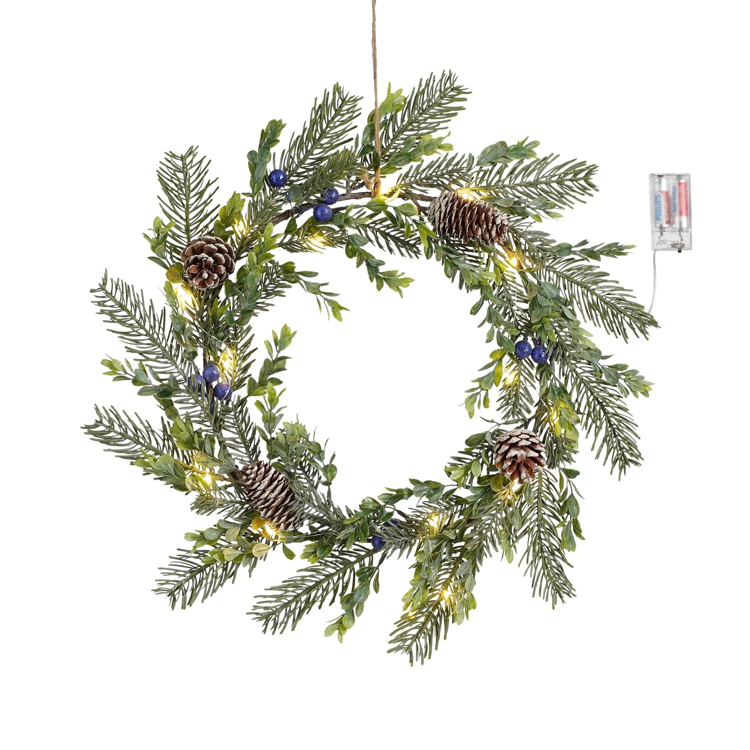 House of Seasons Kerstkrans met LED Verlichting - Ø42 cm - Groen