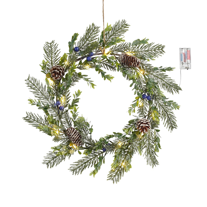 House of Seasons Kerstkrans met LED Verlichting - Ø42 cm - Groen
