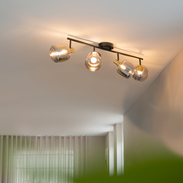 QAZQA Plafondspot zwart met goud met smoke glas 4-lichts - Zuzanna