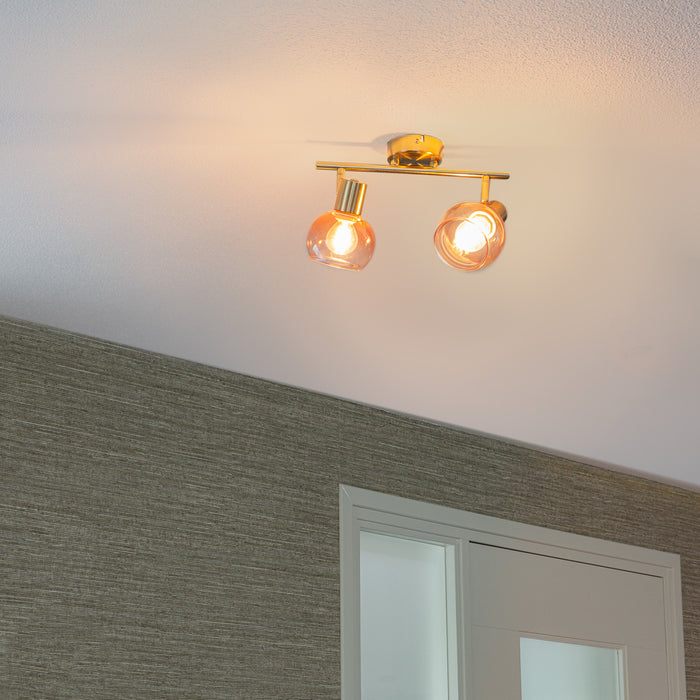 QAZQA Art Deco spot goud met roze glas 2-lichts - Vidro