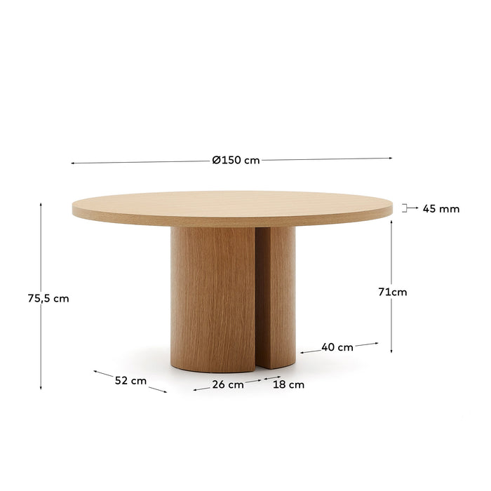 Kave Home - Ronde tafel Nealy van eikenfineer met een natuurlijke