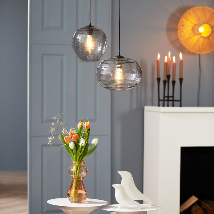 Leitmotiv - Pendant lamp Glamour Globe glass grey