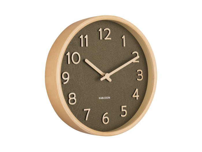 Karlsson - Wall clock Pure wood grain small moss green