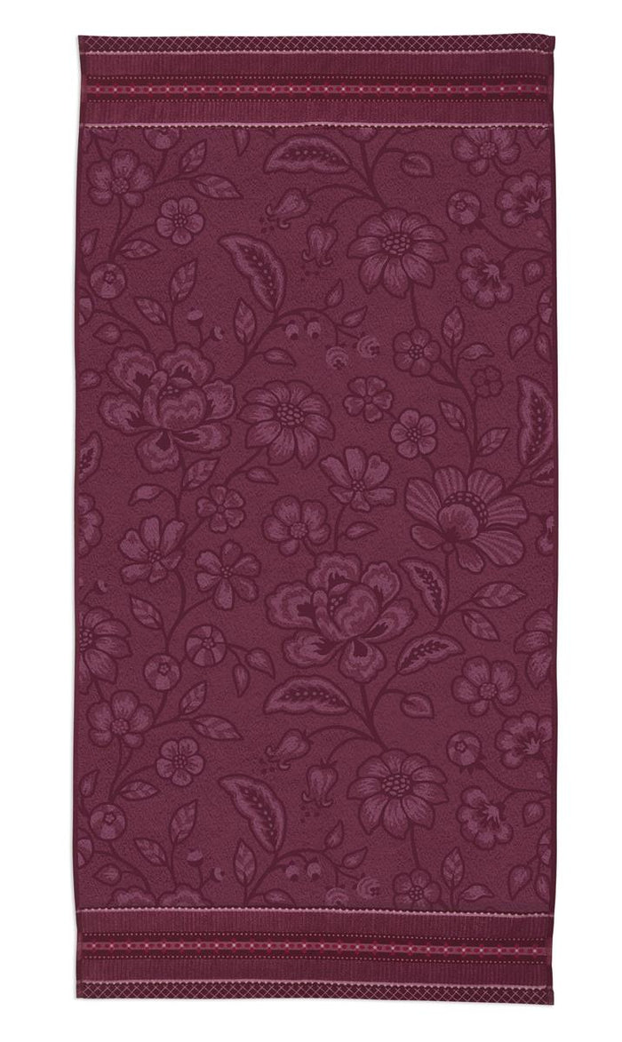 Pip Studio Jasmin Jacquard - Douchelaken - 70x140 - Donker roze