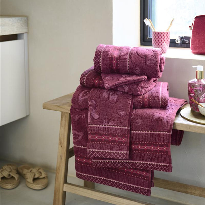 Pip Studio Jasmin Jacquard - Douchelaken - 70x140 - Donker roze