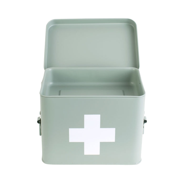 present time - Medicine storage box medium metal matt grayed jade