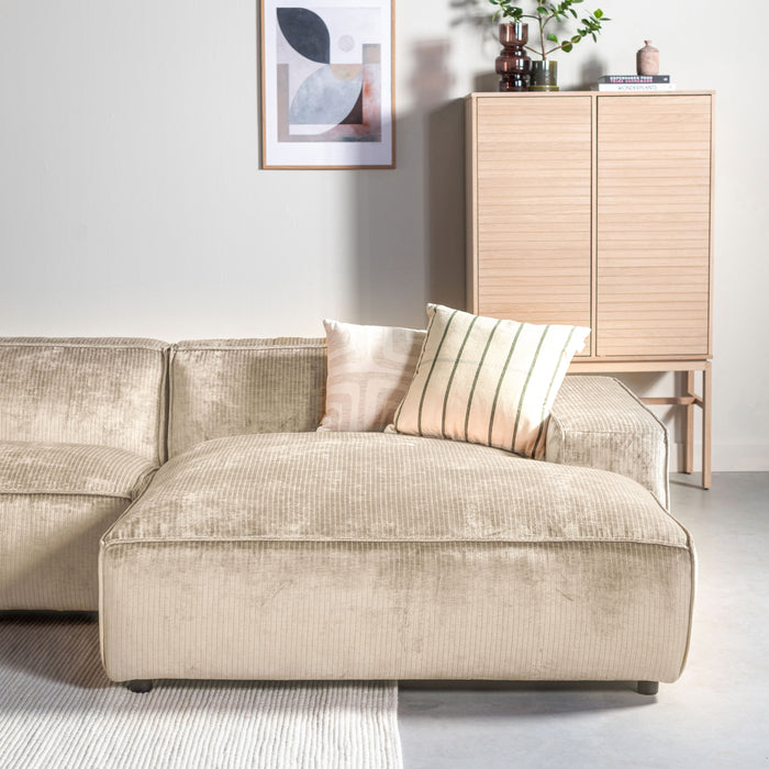 by fonQ Chunky Hoekbank met Chaise Longue Rechts - Ivoor - Rib