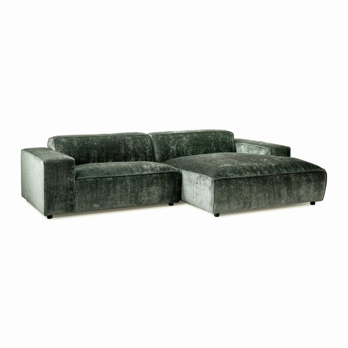 by fonQ Chunky Hoekbank met Chaise Longue Rechts  - Moss - Rib