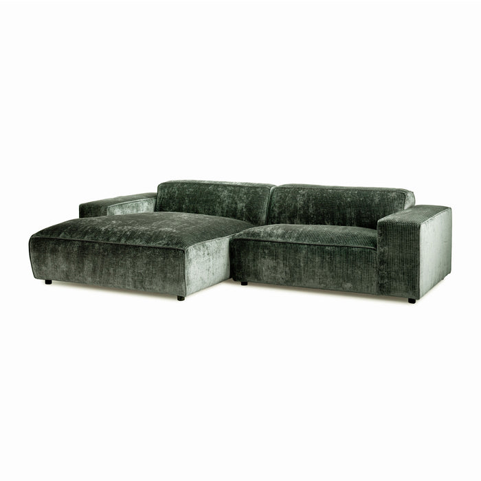 by fonQ Chunky Hoekbank met Chaise Longue Links - Moss - Rib