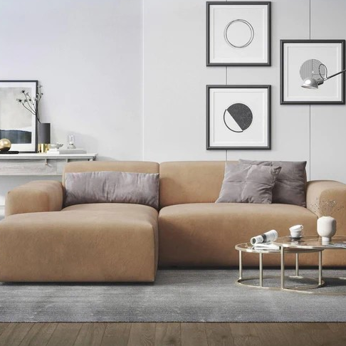 NADUVI Collection Nina Hoekbank Links - Velvet - Camel bruin