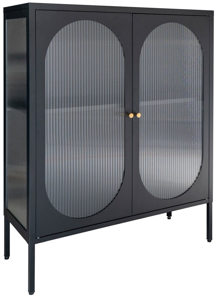 House Nordic Adelaide Zwart | Glas Vitrinekast 2-Deuren