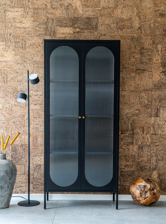 House Nordic Adelaide Zwart | Glas Vitrinekast Hoog