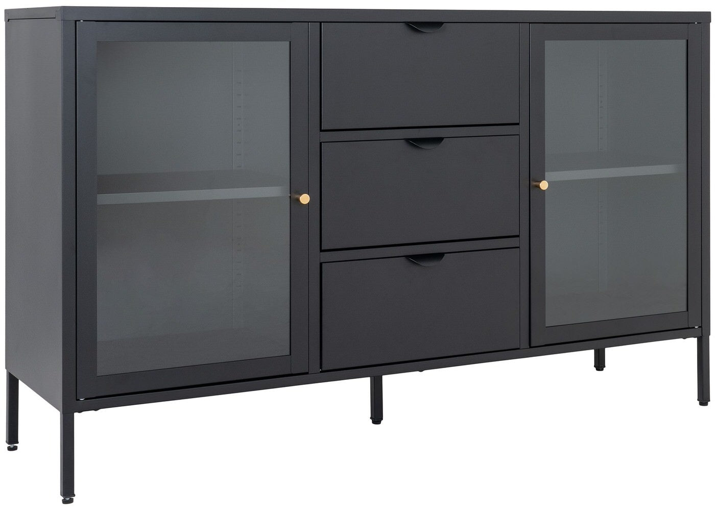 House Nordic Dalby Zwart | Glas Dressoir 2-Deuren 3-Lades