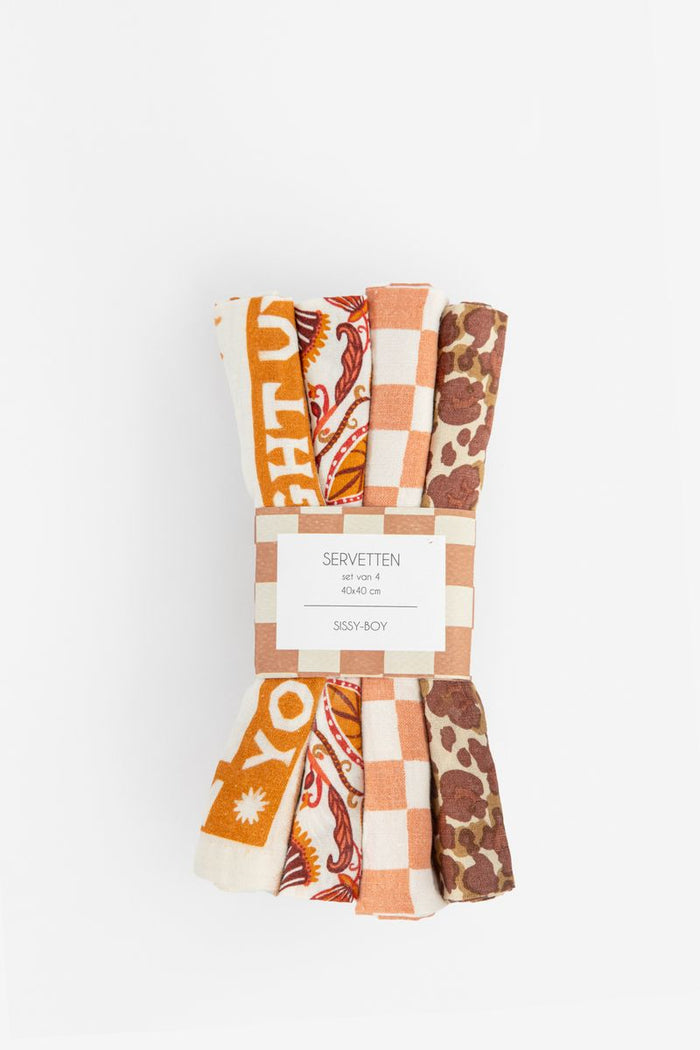 Sissy-Boy Set van 4 servetten met bruine print-4st.