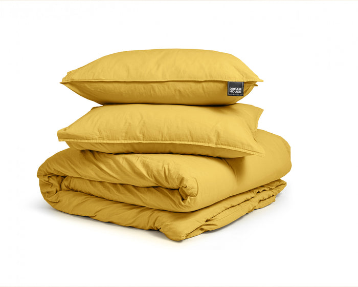 Dekbedovertrek Stone Washed - 100% Natuurlijk - Okergeel - 200x220cm