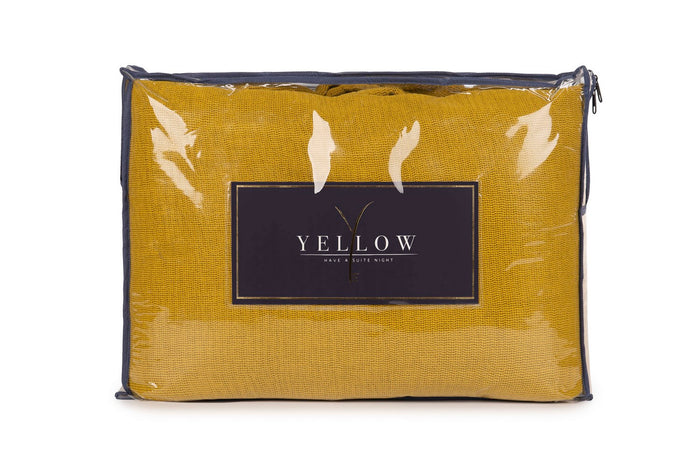 Yellow Katoen Bedsprei Plaid Ica - honey gold