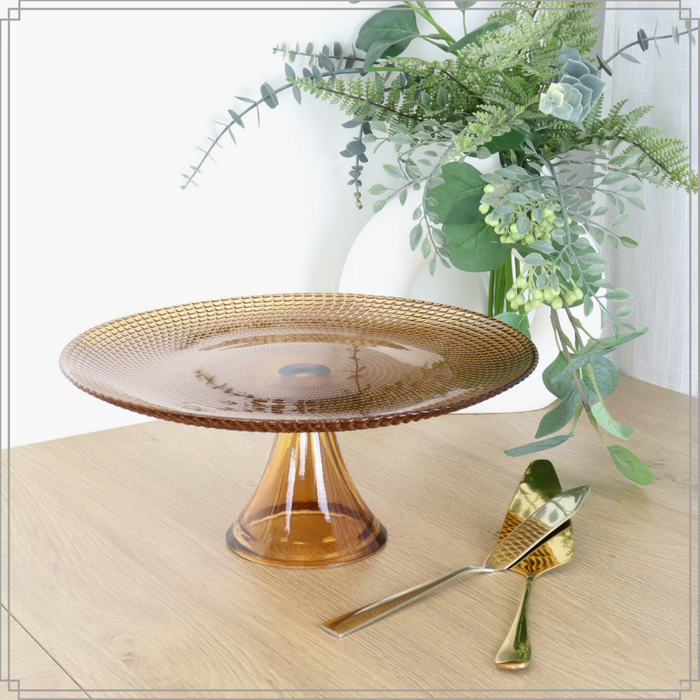 OTIX Taartplateau met Voet Serveerplateau  28cm Amber Kleur Glas