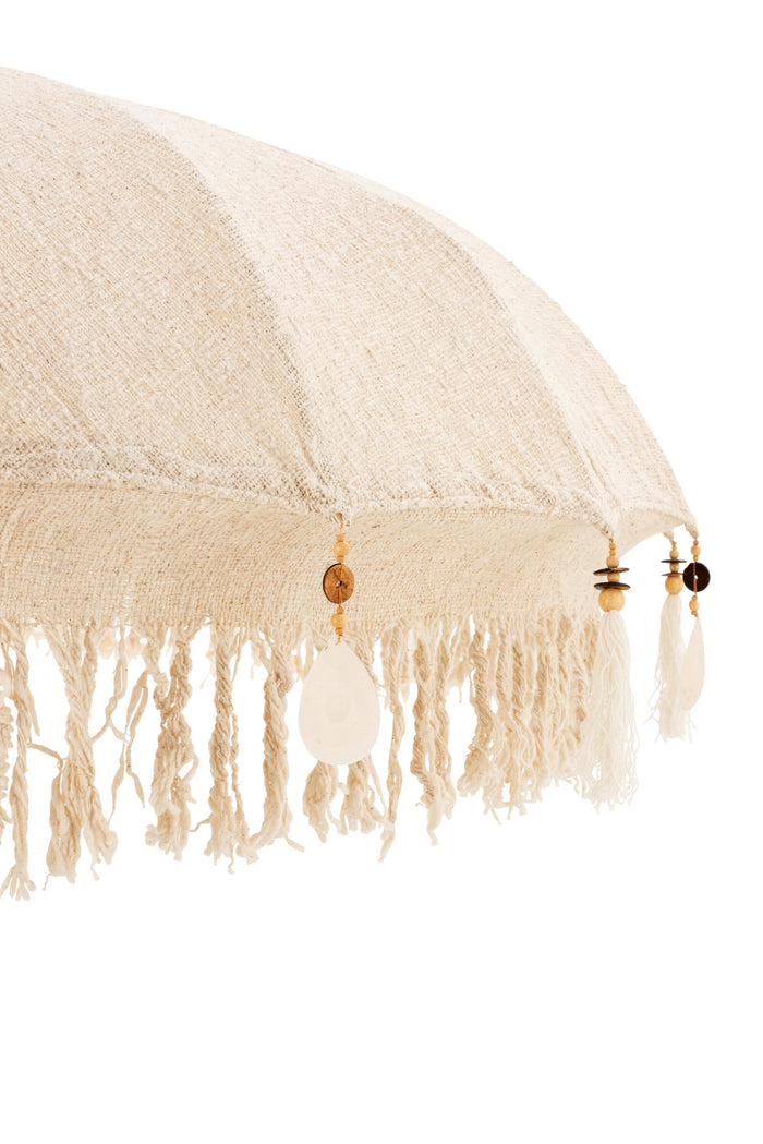 J-Line parasol Kwastjes|Schelpen - hout - beige|donkerbruin - L