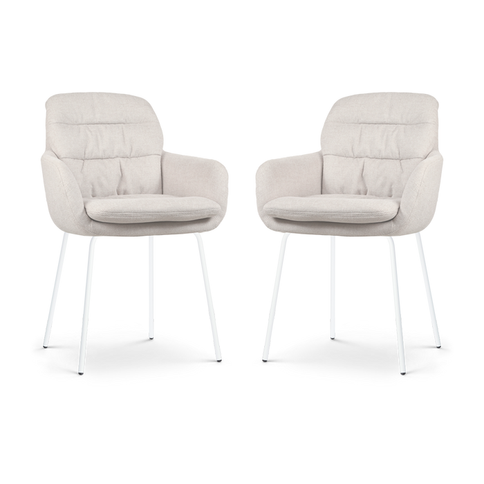 Nolon Nora-Mia Eetkamerstoelen Set van 2 - Beige - Wit Onderstel