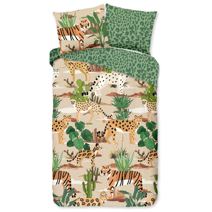 Good Morning Kinderdekbedovertrek FELINES 140x200|220 cm zand en groen