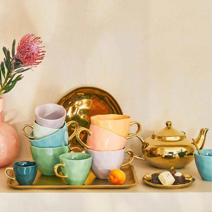 Urban Nature Culture Good Morning Kop Cappuccino/Thee en Bord Lila - Set van 4 - In Geschenkverpakking