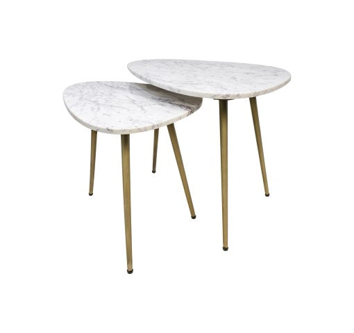 HSM Salontafel Marseille - 61x44x45|51x36x40 - Wit|goud