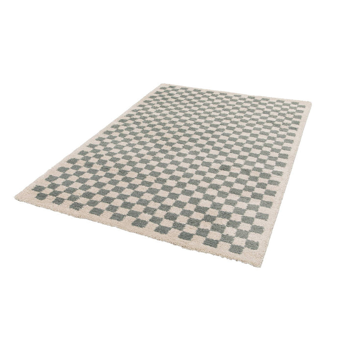 sweeek - Lichtblauw en crèmekleurig geruit interieur tapijt