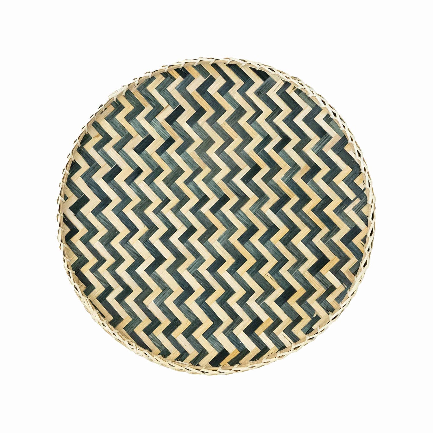 Liviza Muurdecoratie bamboe mand - Wit zwart Ø40