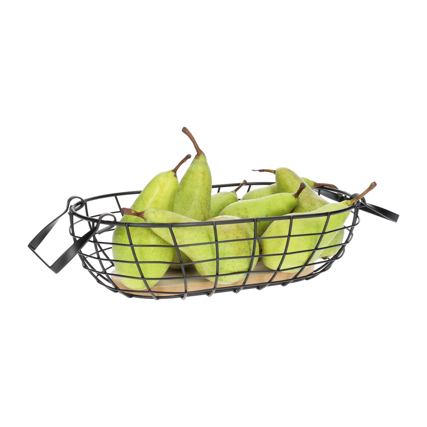 QUVIO Draadmand ovaal metaal en hout - Zwart