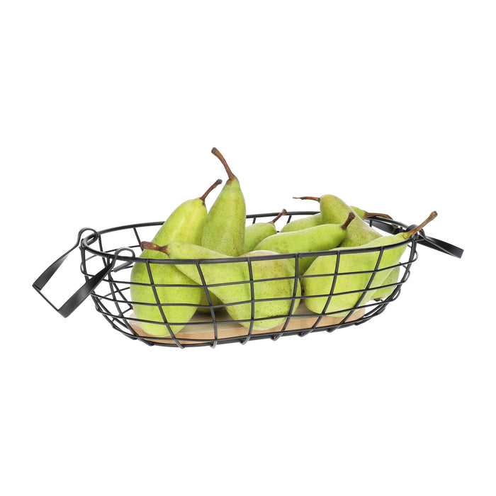 QUVIO Draadmand ovaal metaal en hout - Zwart