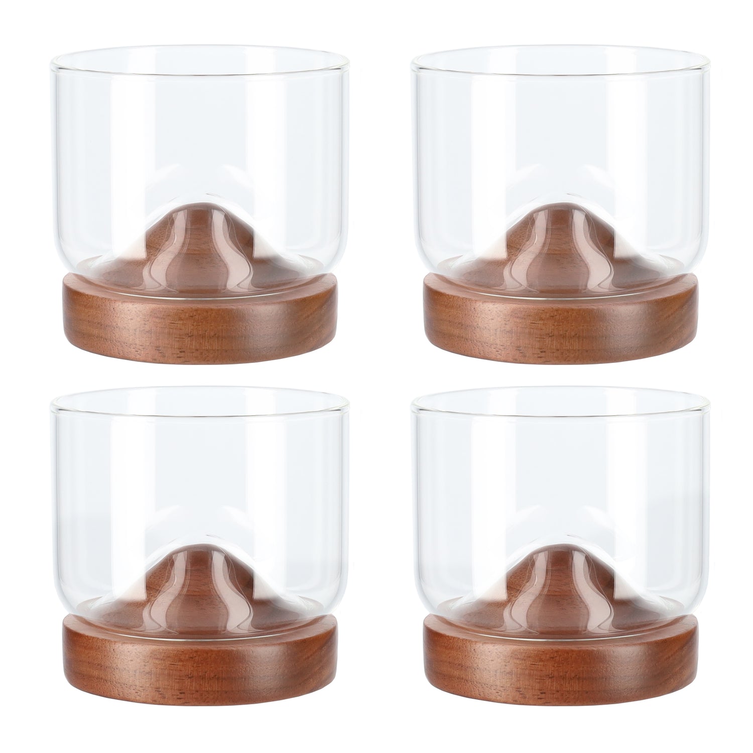 Aretica Whiskey glas met houten onderzetter - Bruin - set van 4