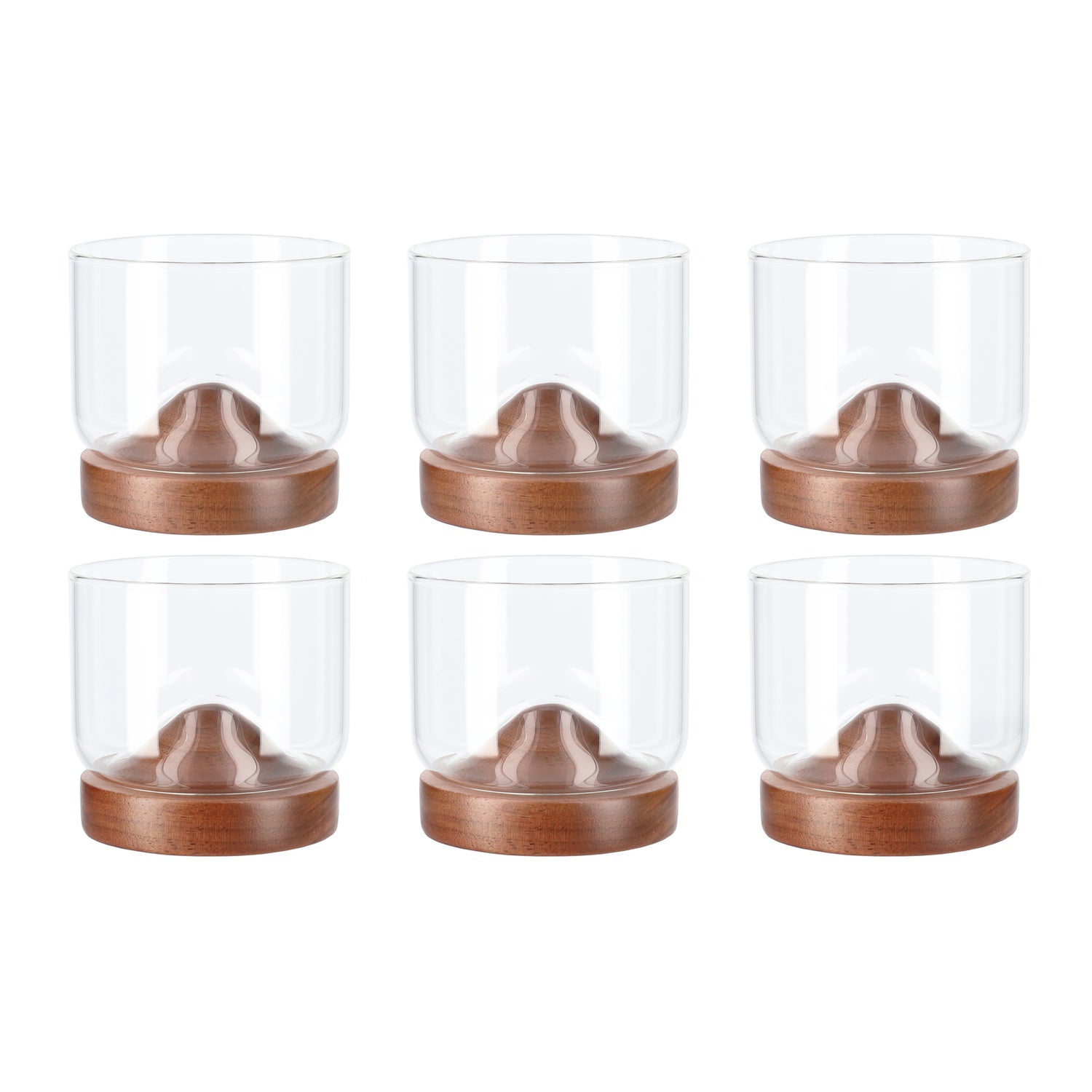 Aretica Whiskey glas met houten onderzetter - Bruin - set van 6