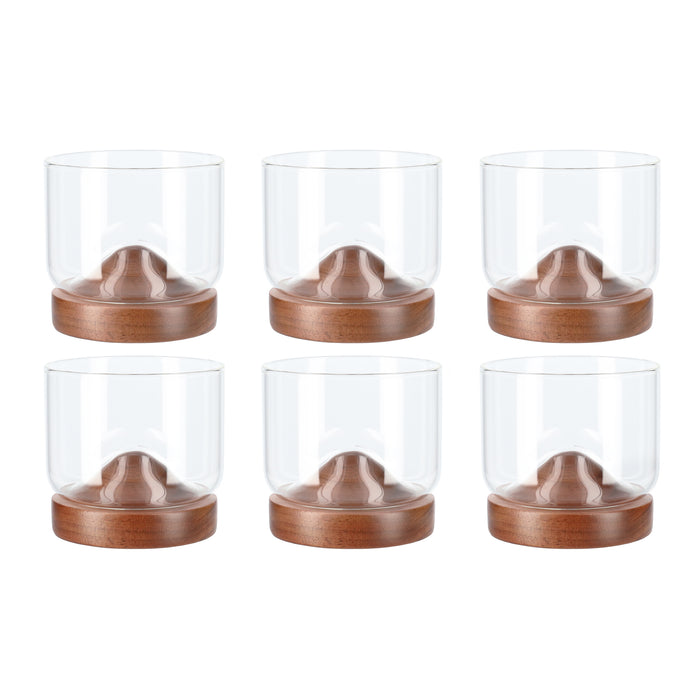 Aretica Whiskey glas met houten onderzetter - Bruin - set van 6