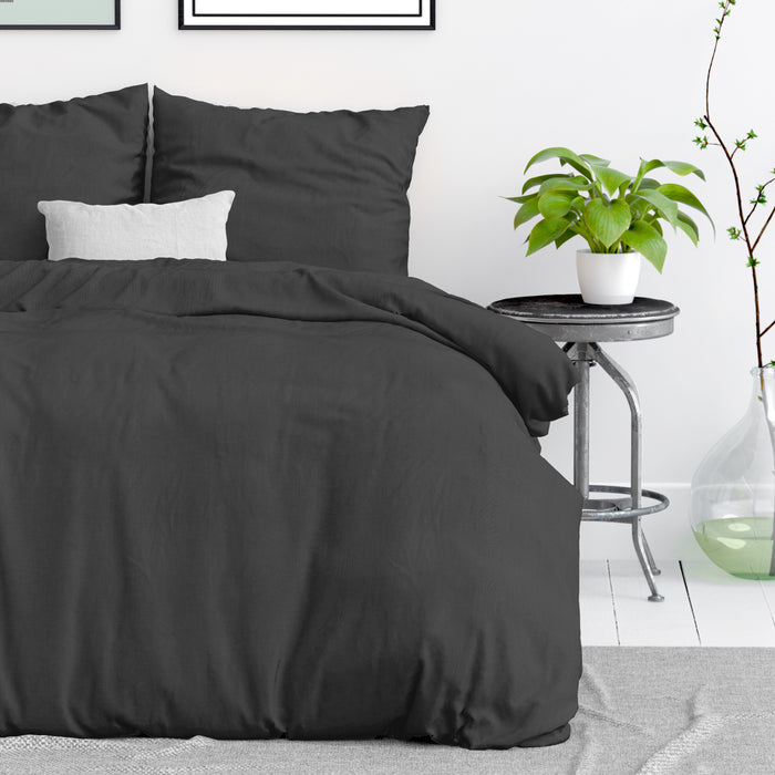 Dekbedovertrek Stone Washed - 100% Natuurlijk - Antraciet - 140x220cm