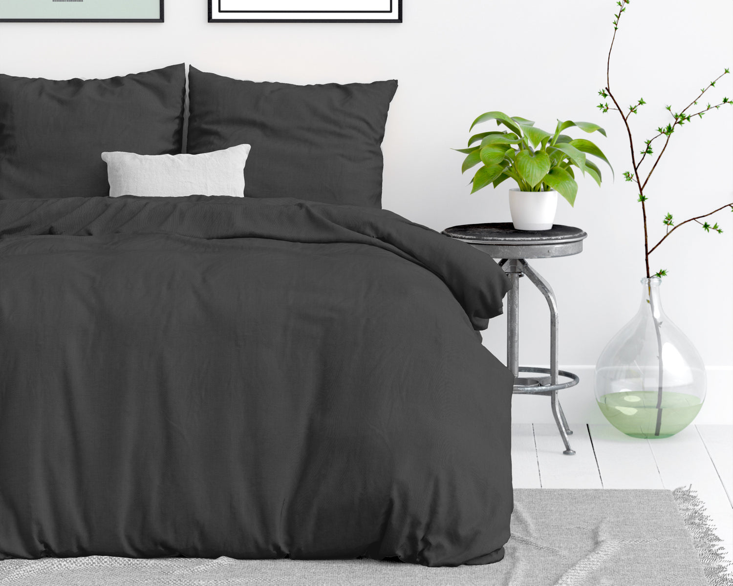 Dekbedovertrek Stone Washed - 100% Natuurlijk - Antraciet - 140x220cm